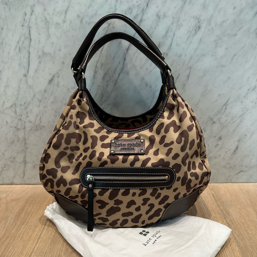 Kate Spade Leather and Nylon Leopard Print Hobo Bag